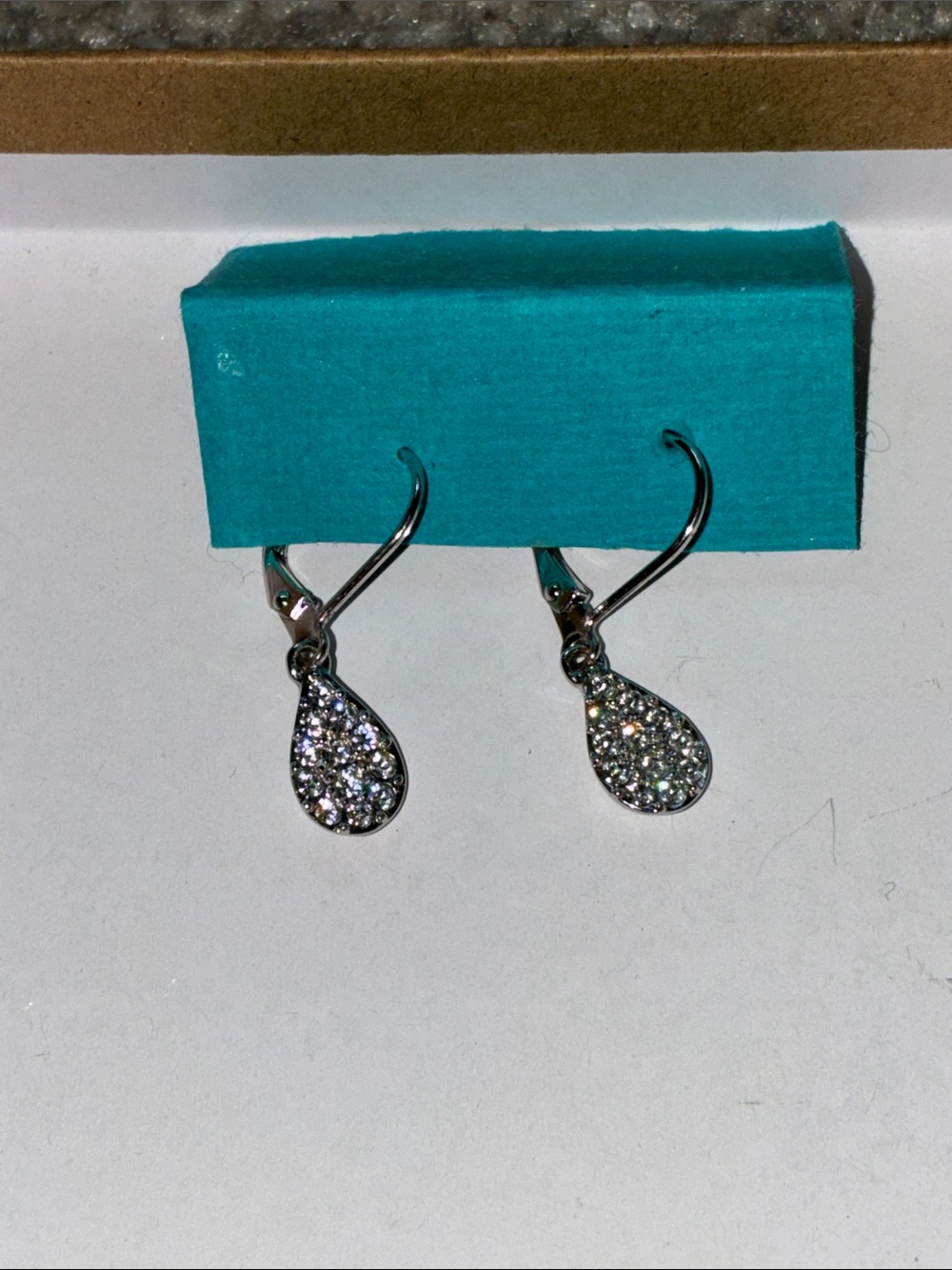 Silver Teardrop Pave Crystal Drop Earrings - Silver